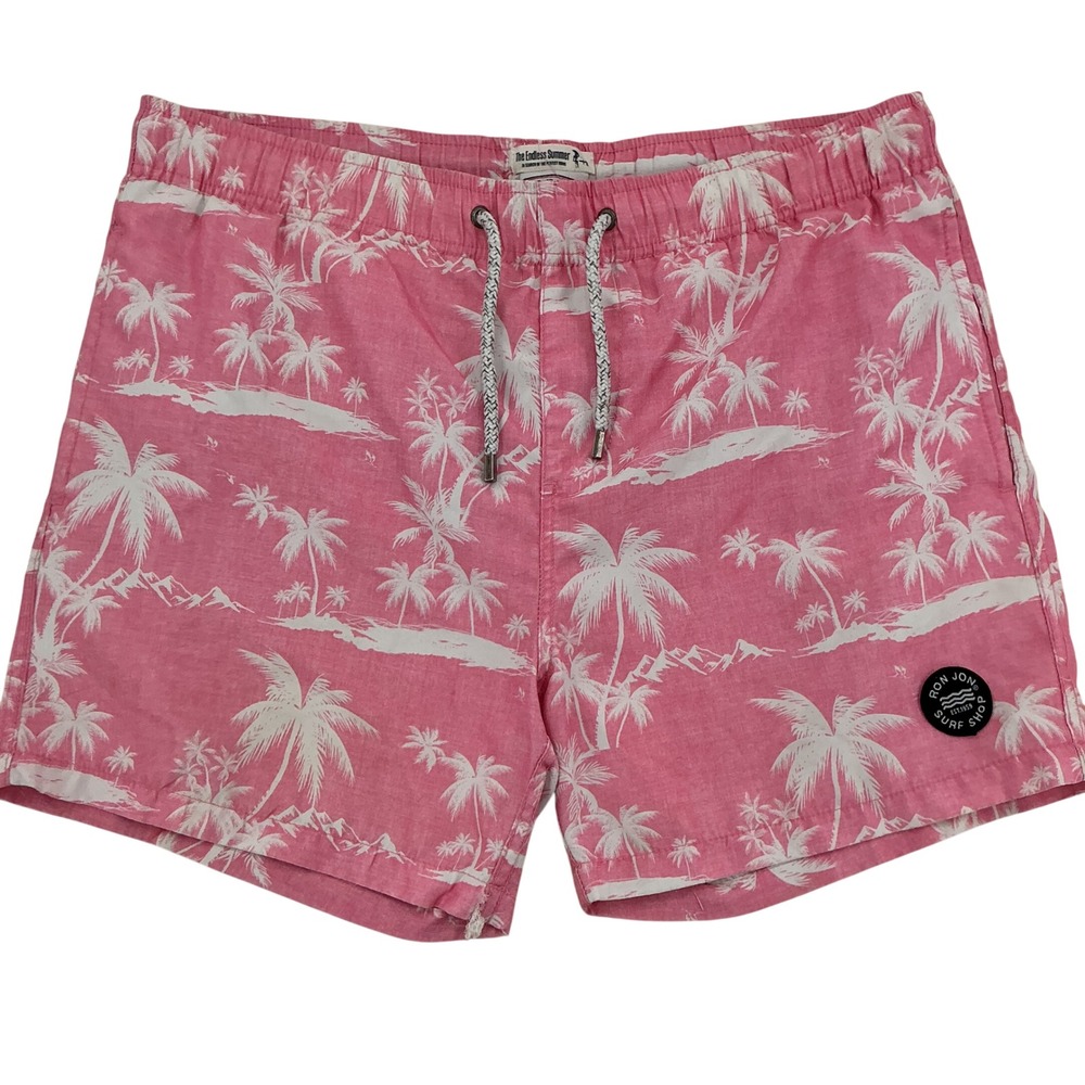 Ron Jon Surf Shop Swim Trunks Mens XL Pink Palm Tree Endless Summer Board Shorts